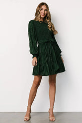 Ivey Smocked Short Dress | Dark Green + Silver